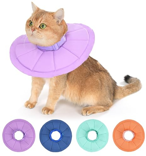 Avont Anti-slickande kattkrage, bekväm och flexibel kattungekrage, månkrage för katt mot repande av huvudet, justerbar och hopfällbar återhämtningspuddingkrage - lila (L)