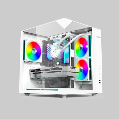 EMPIRE GAMING EC253 Cube ATX/mATX/ITX PC-chassi, panoramahölje – 3 förinstallerade ARGB-fläktar + styrenhet – GPU 330 mm – Ventirad 168 mm – Watercooling 240 mm – USB-C – vit