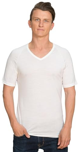 Brass Monkeys - 100% Pure Merino Wool - V Neck Shirt - New Zealand Made - Warm Thermal Undershirt - Perfect for Outdoor Sports - White, Medium