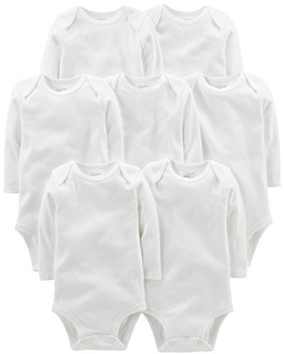 Simple Joys Kid's 7 pack long sleeve original bodysuits Shirt, White, 3-6 Months