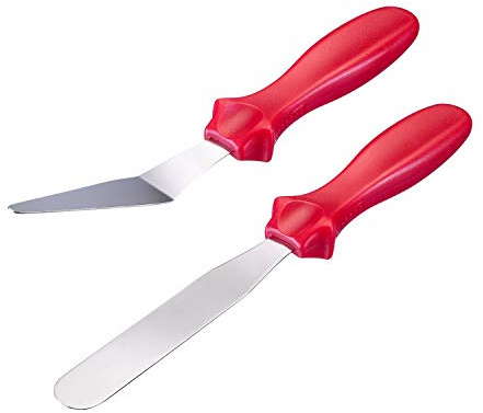 Westmark Mini-Paletten für die Fein-Pâtisserie, 1 Flachpalette, 1 Winkelpalette, Rostfreier Edelstahl/Kunststoff, Silber/Rot, 30472280