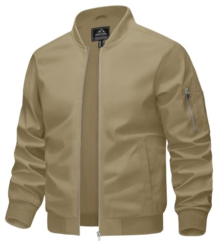 KEFITEVD Herr sommar tunna basebolljackor casual bomber cargojacka militär vindjacka med flera fickor, Khaki, S