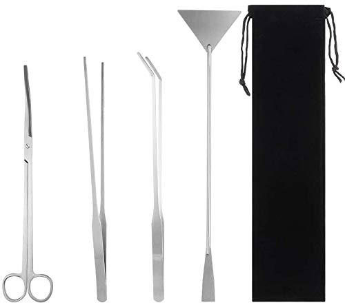 Miuse Aquarium Scissor Tweezers Spatula Tool - 4 in 1 Stainless Steel Aquatic Plants Aquascaping Tools Set for Fish Starter Kits & Aquariums Tank