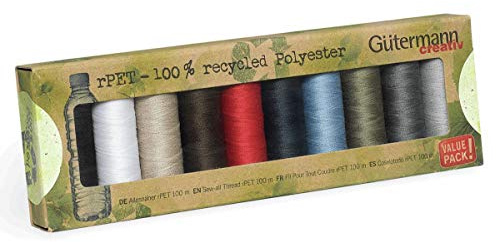 Gütermann creativ Set filo da cucito rPET con 10 bobine di Cucitutto 100 m in 100% da poliestere riciclato in diversi colori