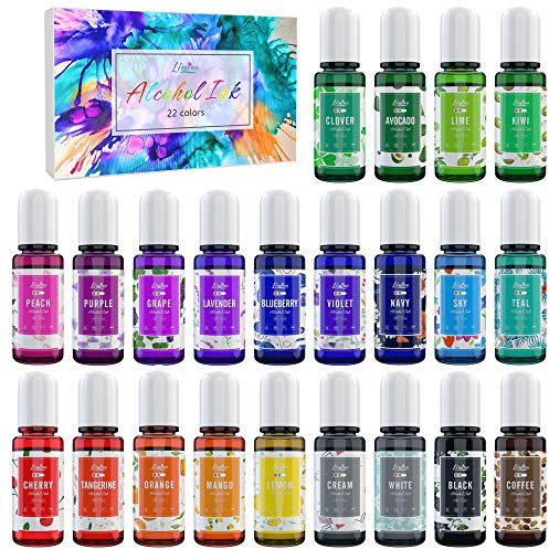 Alcohol Ink Set - 22 Colori x 10ml Inchiostro Alcool per Pittura, Fabbricazione Capsule Petri di Resina - Colorante Alcool Concentrato per Arte in Resina, Bicchiere, Yupo, Mestieri