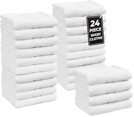 LANE LINEN White Washcloths 24 Pack - 13x13 inches - 100% Cotton - Premium Quality Wash Cloths for Bathroom - Well Stitched, Soft & Highly Absorbent Washcloths Set - Ideal for Hotel, Spa & Salons