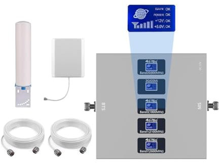 KKBSTR Amplificador 4G 5G Repetidor Señal Movil, 5 Bandas 800/900/1800/2100/2600MHz, Mejora la Señal de Tu Teléfono Móvil