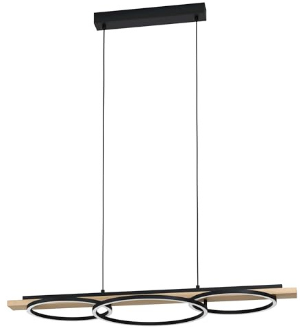EGLO LED Pendelleuchte Boyal, 3-flammige Hängelampe, Hängeleuchte aus Metall, Holz, Kunststoff, Esstischlampe in Schwarz, Braun, Weiß, Wohnzimmerlampe hängend