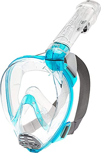 Cressi Baron Full Face Mask, Vollgesichtsmaske zum Anti-Fog-Schnorcheln, Komfortgesicht, Auslassventil und trockenes Mundstück, erhältlich für Erwachsene und Kinder, Transparent/Aquamarin, XS