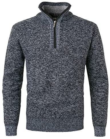 KTWOLEN Herrtröja, fleecefodrad, långärmad stickad tröja med ståkrage, vintertröja, fleecetröja, finstickad tröja, tröja med dragkedja, Mörkgrå, M