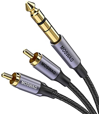 MOSWAG 1/4 to RCA Cable, Quarter inch TRS to RCA Audio Cable 6.35mm Stereo Jack to Dual RCA Insert Cable Y Splitter Cable, Black, 3.28FT/1Meter