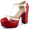 Allegra K Women's Platform Bow T Strap Chunky Heels Pumps Red 5 UK/Label Size 7 US