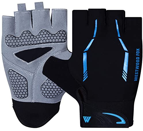 Cykelhandskar Halvfinger Unisex Vadderade grepp Handflata Cykel Sommar Ridning MTB Cykelhandskar Halkfria Fingerlösa Korta Mountainbike Ride Herr Sport Vandringsvantar Klättring (Blue, X-Large)