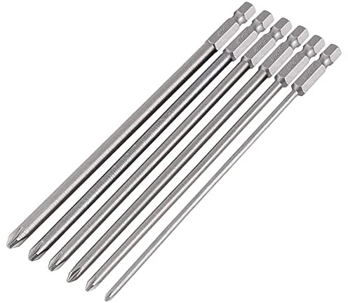 Fixinus Lot de 6 embouts de tournevis cruciformes magnétiques longs 1/4 en acier S2 Philips - Pour tournevis électrique manuel PH1 PH2-150 mm
