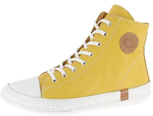 Andrea Conti Damen Stiefelette High Top Sneaker Boot Coole Applikationen 0025902, Größe:41 EU, Farbe:Gelb