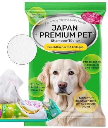 Japan Premium Pet Serviette Chien Super Absorbante 15 Pcs | Serviette sans Rinçage comme Un Shampoing Sec pour Chien | Serviette Rafraichissante Chien | Accessoire pour Chien et Chiot Accessoire