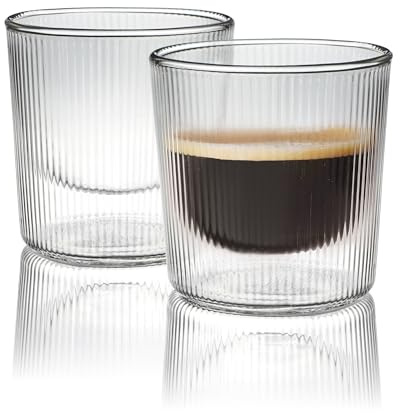 HOME & HONEY Double-Walled Insulated Glass Espresso Cups, Set of 2, 5.4oz Capacity, Fluted Borosilicate Glass