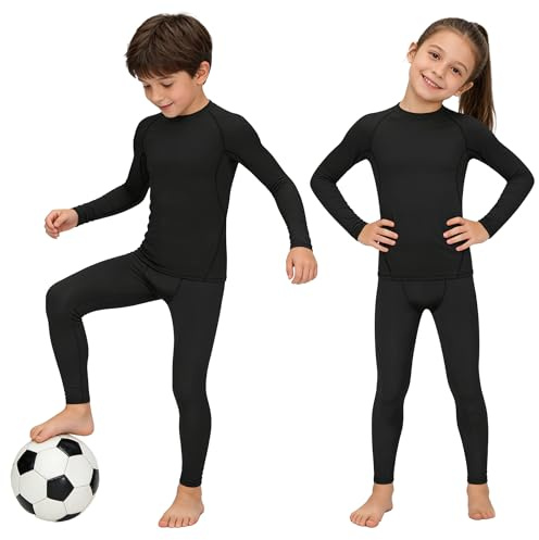 HovSiyla Youth Boys' Compression Base Layer Set Athletic Tights Top Sports Leggings and Shirts for Kids Black X-Small