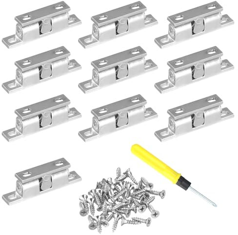 10 Stück Schrankverschluss 50mm, Kugelschnäpper, Doppelkugelschnäpper, Möbelschnäpper, Schrankschnäpper Türverschluß, für Möbel, Schränke, Kleiderschränke, mit Schrauben und Schraubendreher