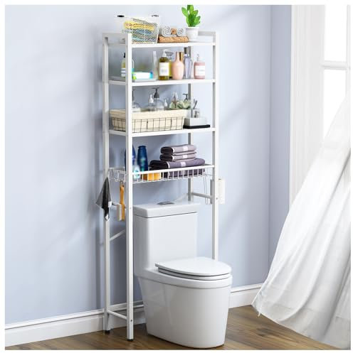 SPXMQSS Scaffale Sopra Lavatrice, Mobile Lavatrice Salvaspazio, Scaffale per WC sopra la toilette con Ripiani Regolabili, per Bagno, Lavanderia, Balcone, 60x24x173cm A