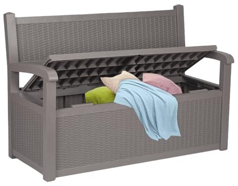 Easylife Garden Storage Bench with Metal Frame, Lockable Garden Storage Box Stores up to 320L of Contents, Supports 227kg Weight, Weatherproof, H89.5xW129.7xD61.4cm - Fully Guaranteed