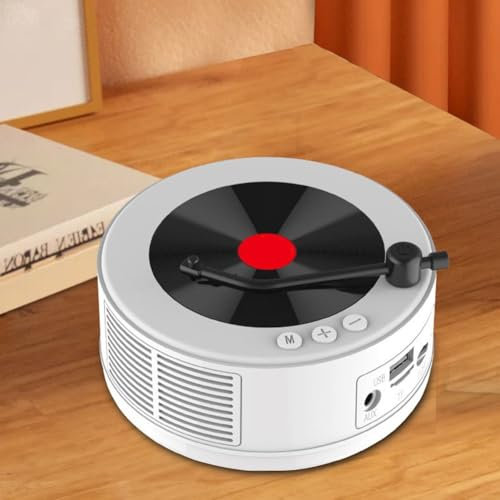 Reproductor de CD de radio FM portátil retro, mini reproductor de discos de vinilo con altavoz integrado, altavoz Bluetooth, compatible con AUX/USB/TF