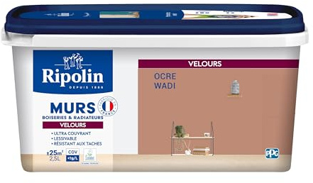 RIPOLIN - Peinture Intérieure Multi-Supports – Murs, Boiseries & Radiateurs – Ultra couvrante - Monocouche - Confort d'application - Aspect Velours - Ocre Wadi - 2,5L