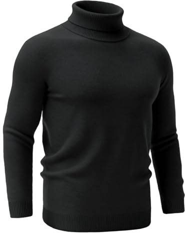 MAGCOMSEN Turtle Neck Tops for Men Solid Colour Casual Jumper Classic Knitted Sweater Slim Fit Warm Pullover,Black,XL
