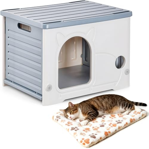 Outdoor Cat House Waterproof, Stackable Feral Cat Shelter for Outdoor Grey