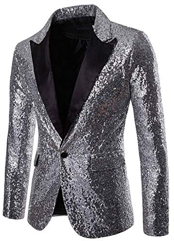 Veste à Paillettes Homme Coupe Ajustée Veste de Costume pour Les Loisirs Festive Costume de Mode avec Boutons Jacket Brillant Outwear Élégant Tenue Disco pour Mariage Fête Club S-XXL