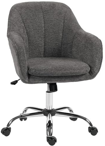 HOMCOM Ergonomischer Bürostuhl aus schneeweißem Flanell, drehbarer Sessel, Frisierstuhl mit höhenverstellbarer Rückenlehne, geschwungener Rückenlehne und Wippfunktion, für Büro, Wohnzimmer,
