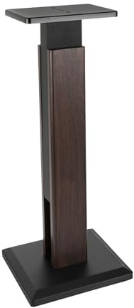 Set di 2 supporti per altoparlanti, regolabili in altezza 65-85 cm, MDF impiallacciato, portata fino a 30 kg, per altoparlanti da scaffale, home theater e studio (colore noce + nero)