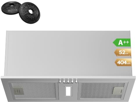CIARRA 52cm Integrated Cooker Hood Carbon Filters Included,A++, 404m³/h | Built-in Kitchen Extractor Fan LED Light 3 Speeds Undercabinet,CBCS5937A