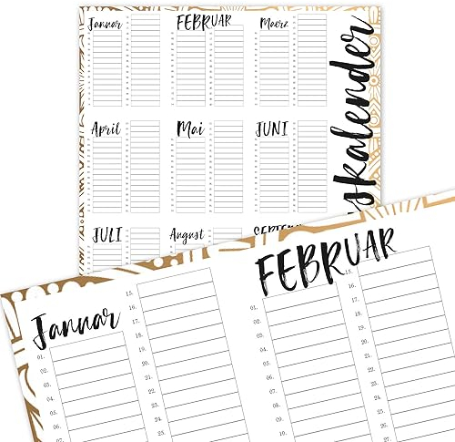 Geburtstagskalender in beige-gold I DIN A3 I Dauerkalender jahresunabhängig I Wandkalender für Mädchen, Frauen, WG, die ganze Familie I dv_299