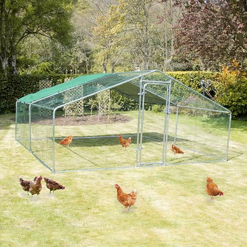 Chicken Run 4m X 4m 25mm Galvanized Poles by Cozy Pet Heavy Duty Metal Walk In Chicken Run Suitable for Chicken Coop Hens Rabbit Dogs Ducks & Chickens, Large Outdoor Poultry Cage Model CR04-4 (25mm)