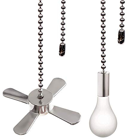 Ceiling Fan Pull Chain, 13.6 Inches Fan Pulls Set with Connector, 2 PCS Beaded Ball Fan Pull Chain (Nickel）