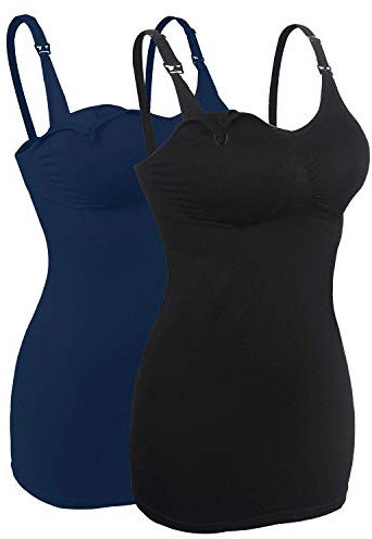 iLoveSIA Women’s Seamless Nursing Bra Breastfeeding Bras Maternity Tank Top 2Pack Black+Blue Size XL Fit 38BCD 40ABC