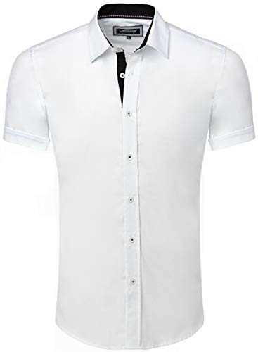 CARISMA - Camicia casual da uomo a manica corta / lunga, slim fit, per tempo libero, business, matrimonio, bianco, XXL