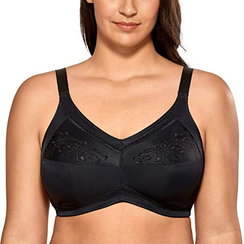 Delimira Women's Wireless Bras Cotton Mastectomy Bras with Pockets Post Surgery Full Cup Comfort Plus Size Everyday Bra Black 38G