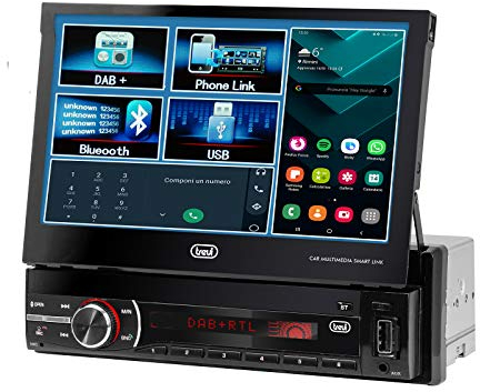 Trevi MDV 6380 DAB Autoradio con Sintonizzatore Digitale e FM RDS, Display Touch 7 Motorizzato, Android Mirror Link, Wireless Vivavoce, Lettore MP3/MPEG4 USB/SD, 200W, Frontalino Estraibile