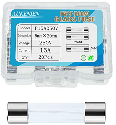 AUKENIEN 15A 15 Ampere 250V Glassicherung 5x20MM Sicherungen Glasrohrsicherung Feinsicherung Schnelle Schlag Glas Sicherung