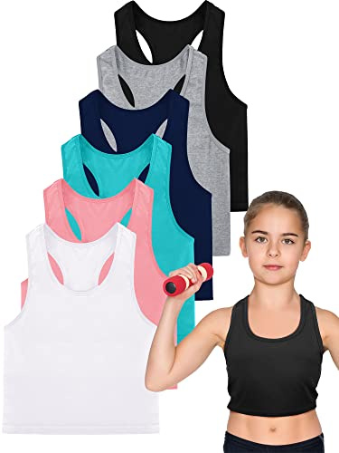 Geyoga 6 Débardeurs Basiques en Coton de Danse pour Fille (Couleur Fraîche, 9-10 Ans)