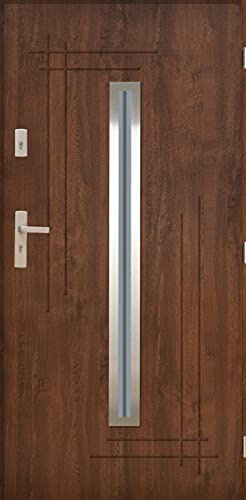 Porta calda 1,3 W/m2K Wenus 01 Nano Advance Porta d'ingresso in acciaio 3 colori dimensioni 80,90 noce, [90] 990 x 2068 con telaio della porta a destra)