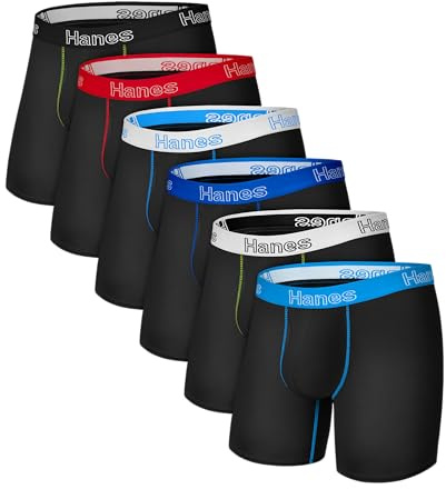Hanes Mens Underwear Briefs, Cotton Stretch Moisture-wicking Multi-pack Boxer, Black - 6 Pack, XX-Large US
