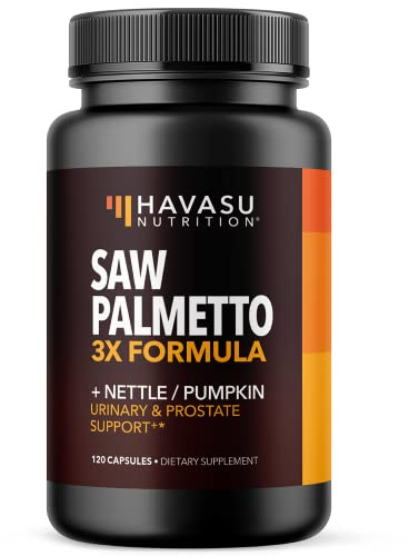 Saw Palmetto Supplement with Stinging Nettle and Pumpkin Seed Extract - Advanced 3X Formula - DHT Blocker Urinary Health and Prostate Support for Mens Health - Vegan, Non-GMO Capsules - 2 Month Supply