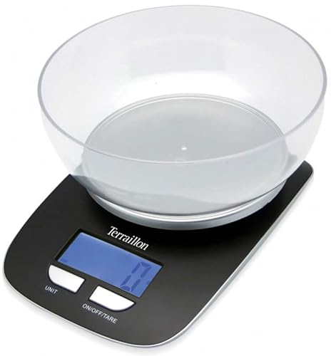 TERRAILLON - CLASSIC BOWL- Balance de cuisine électronique, Bil inclus 1,2L, Capacité 5 kg, Graduation 1g, Ecran LCD rétroéclairé, Noir
