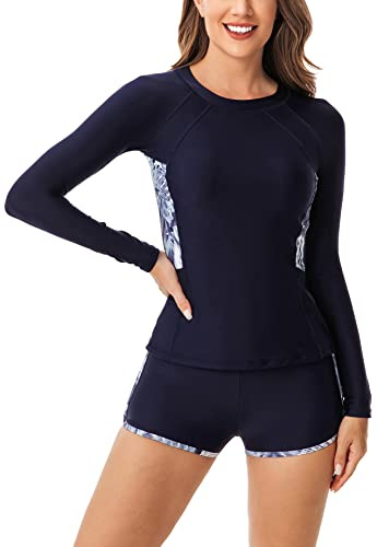 Rashguard pour Femme Manche Longue Protection UV UPF 50+ Maillots de Bain 2 pièce à Séchage Rapide Haut de Surf Natation Plongée XXL