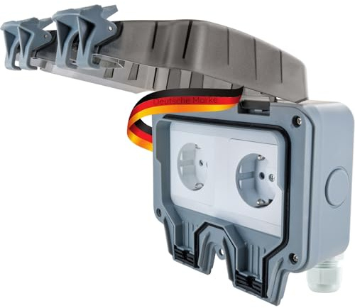 SCHWAIGER SOAD0200 Außensteckdose Aufputz Outdoor Steckdose 2fach Wetterschutzabdeckung IP66 Winkelstecker Klickverschluss UV-beständig witterungsfest Gartensteckdose