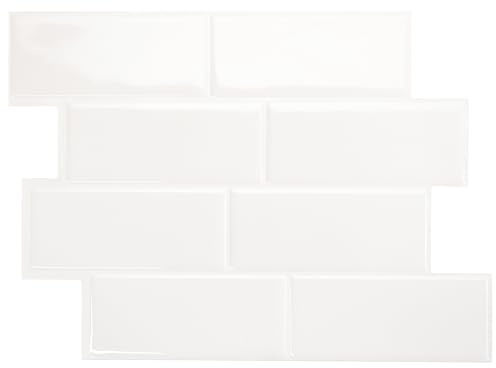 Smart Tiles Credence Adhesive pour Cuisine, Carrelage Adhesif Mural salle de bain 3D, 5 Stickers Muraux (29.34x21.28 cm), Autocollant Carreaux Adhesif fabriqué au Canada - Metro (Blanc brillant)