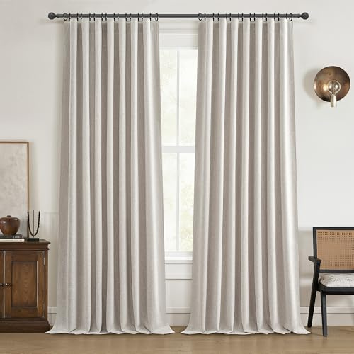 QJmydeco 100 Inch Curtains Complete Blackout Curtains for Bedroom 2 Panels Set, Large Window Custom Length 100 Inches Long Neutral Cream Colored Thermal Drapes for Sliding Glass Doors (W50xL100 2Pcs)